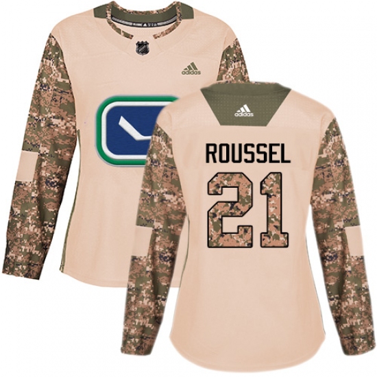 Women's Adidas Vancouver Canucks #21 Antoine Roussel Authentic Camo Veterans Day Practice NHL Jersey - Ujersey