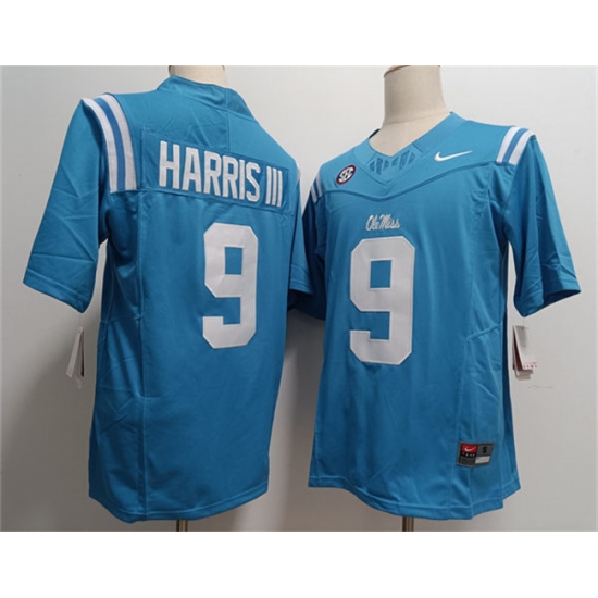 Men's Ole Miss Rebels #9 Tres Harris III Powder Blue F.U.S.E. Stitched Football Jersey