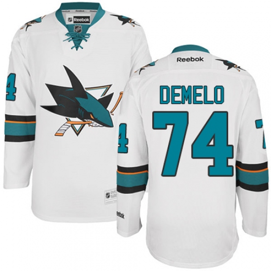 Men's Reebok San Jose Sharks #74 Dylan DeMelo Authentic White Away NHL Jersey - Ujersey