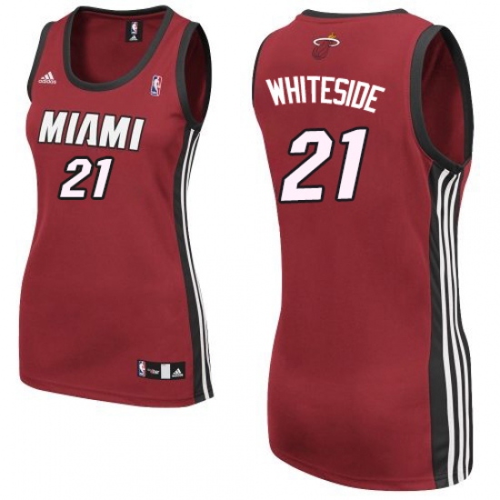 Women's Adidas Miami Heat #21 Hassan Whiteside Authentic Red Alternate NBA Jersey - Ujersey