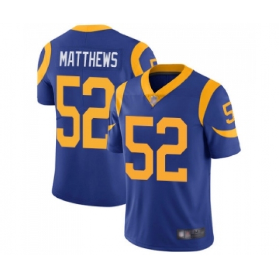 Youth Los Angeles Rams #52 Clay Matthews Royal Blue Alternate Vapor Untouchable Limited Player Football Jersey - Ujersey