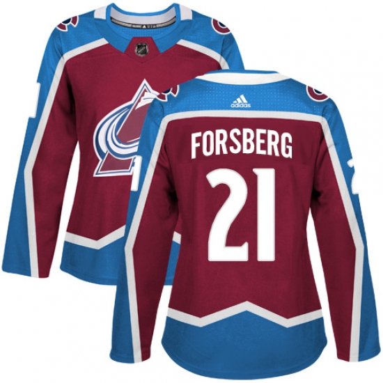 Women's Adidas Colorado Avalanche #21 Peter Forsberg Authentic Burgundy Red Home NHL Jersey - Ujersey