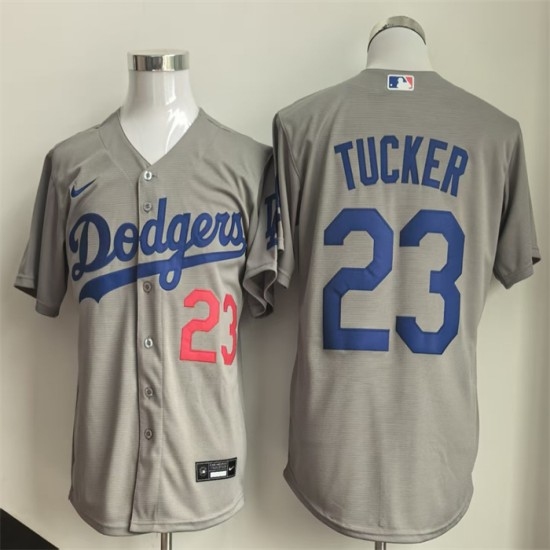 Men's Los Angeles Dodgers #23 Kyle Tucker Grey Cool Base Limited Stitched Baseball Jersey - Ujersey
