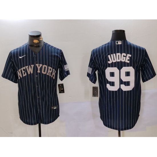 Men's New York Yankees #99 Aaron Judge Navy Pinstripe Fashion Cool Base Jersey - Ujersey