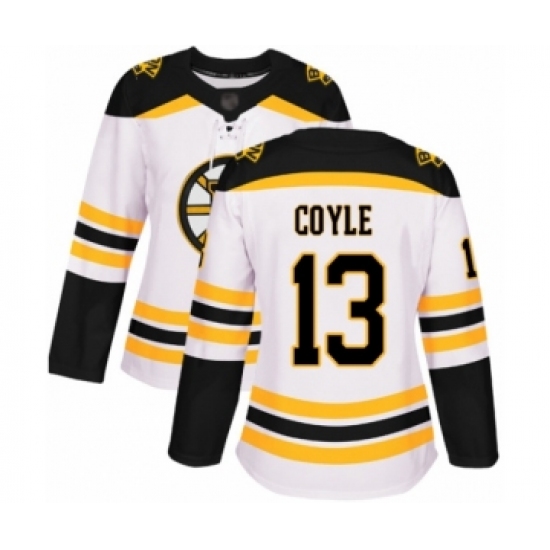 Women's Boston Bruins #13 Charlie Coyle Authentic White Away Hockey Jersey - Ujersey