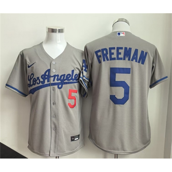 Men's Los Angeles Dodgers #5 Freddie Freeman Gray Cool Base Stitched Baseball Jersey - Ujersey
