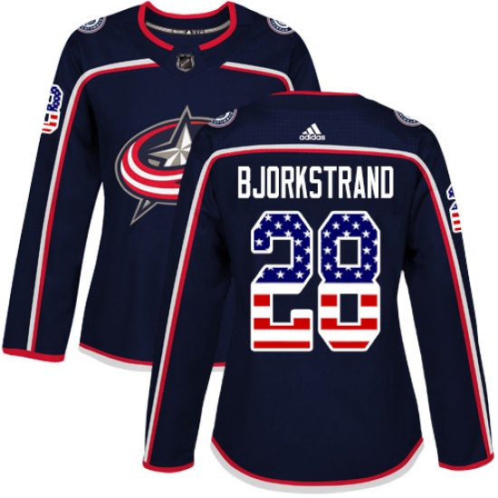 Women's Adidas Columbus Blue Jackets #28 Oliver Bjorkstrand Authentic Navy Blue USA Flag Fashion NHL Jersey - Ujersey