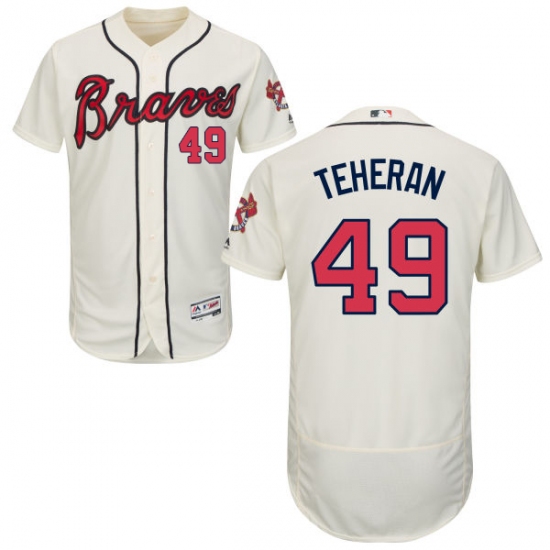 Men's Majestic Atlanta Braves #49 Julio Teheran Cream Alternate Flex Base Authentic Collection MLB Jersey - Ujersey