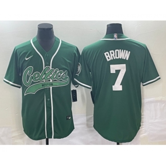 Men's Boston Celtics #7 Jaylen Brown Green With Patch Stitched Baseball Jersey - Ujersey