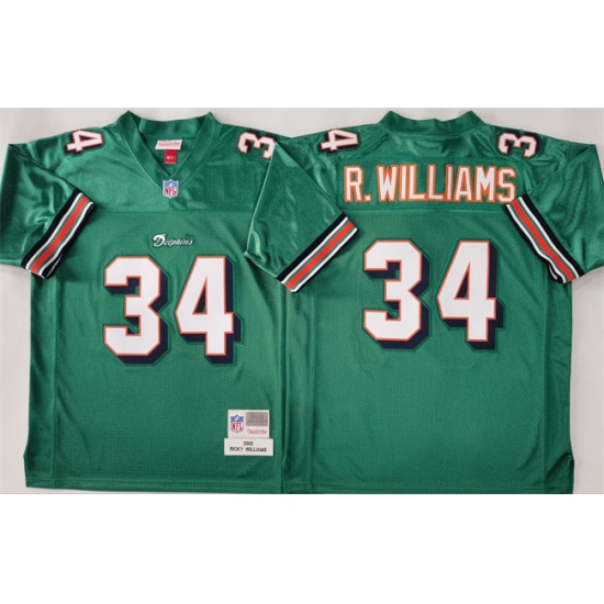 Men's Miami Dolphins #34 Ricky Williams Aqua Throwback Stitched Football Jersey - Ujersey