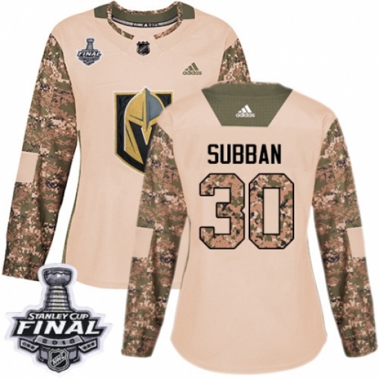 Women's Adidas Vegas Golden Knights #30 Malcolm Subban Authentic Camo Veterans Day Practice 2018 Stanley Cup Final NHL Jersey - Ujersey