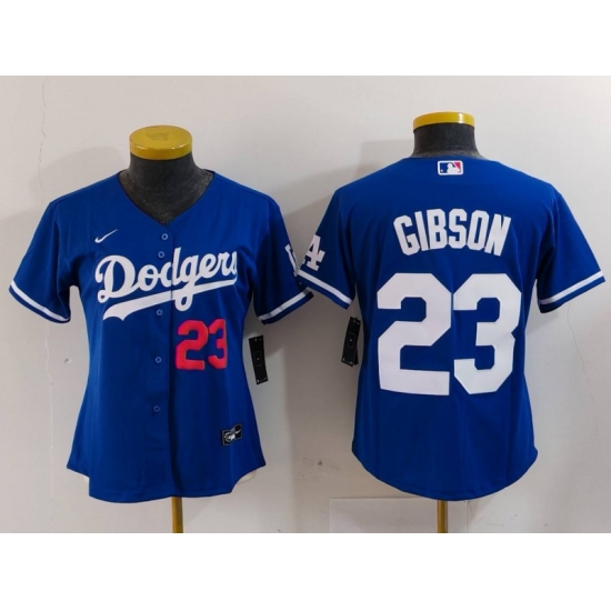 Women's Los Angeles Dodgers #23 Kirk Gibson Number Blue Cool Base Stitched Jersey - Ujersey
