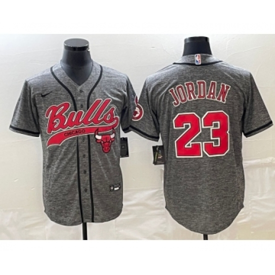 Men's Chicago Bulls #23 Michael Jordan Grey Gridiron Cool Base Stitched Baseball Jersey - Ujersey