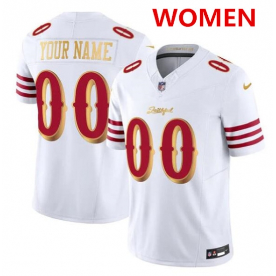 Women's San Francisco 49ers ACTIVE PLAYER Custom White Gold 2025 F.U.S.E. “Rivalries” Vapor Limited Football Stitched Jersey(Run Small) - Ujersey