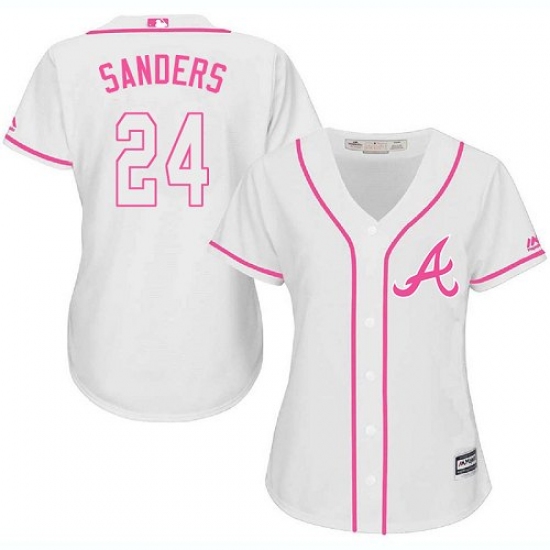 Women's Majestic Atlanta Braves #24 Deion Sanders Authentic White Fashion Cool Base MLB Jersey - Ujersey