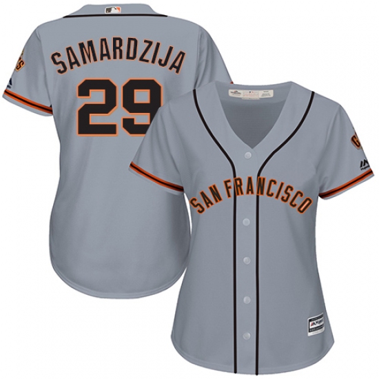 Women's Majestic San Francisco Giants #29 Jeff Samardzija Replica Grey Road Cool Base MLB Jersey - Ujersey