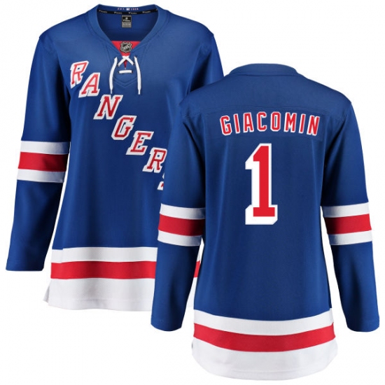 Women's New York Rangers #1 Eddie Giacomin Fanatics Branded Royal Blue Home Breakaway NHL Jersey - Ujersey