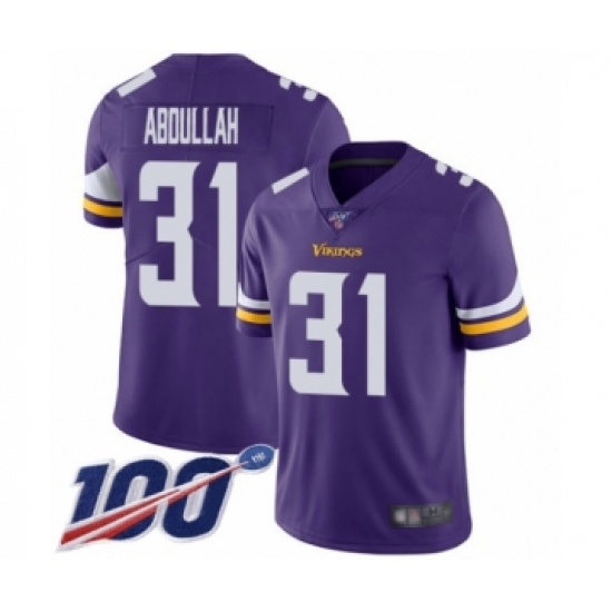 Men's Minnesota Vikings #31 Ameer Abdullah Purple Team Color Vapor Untouchable Limited Player 100th Season Football Jersey - Ujersey