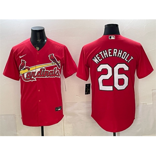 Men's St. Louis Cardinals #26 JJ Wetherholt Red Cool Base Stitched Baseball Jersey - Ujersey