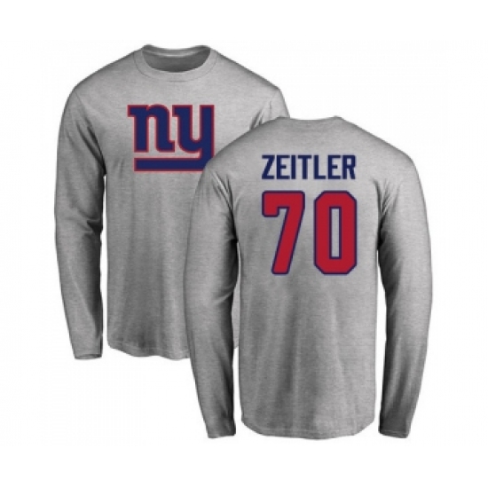 Football New York Giants #70 Kevin Zeitler Ash Name & Number Logo Long Sleeve T-Shirt - Ujersey NHL