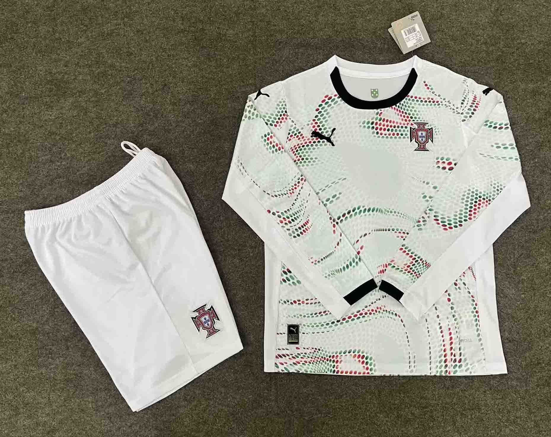 Portugal Away Football Uniform Kids Kit Jersey+Shorts Long Sleeve 2025 - U-jersey
