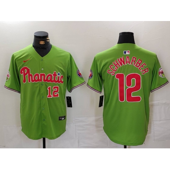 Men's Philadelphia Phillies #12 Kyle Schwarber Number Green With Stitched Cool Base Nike Jersey - Ujersey
