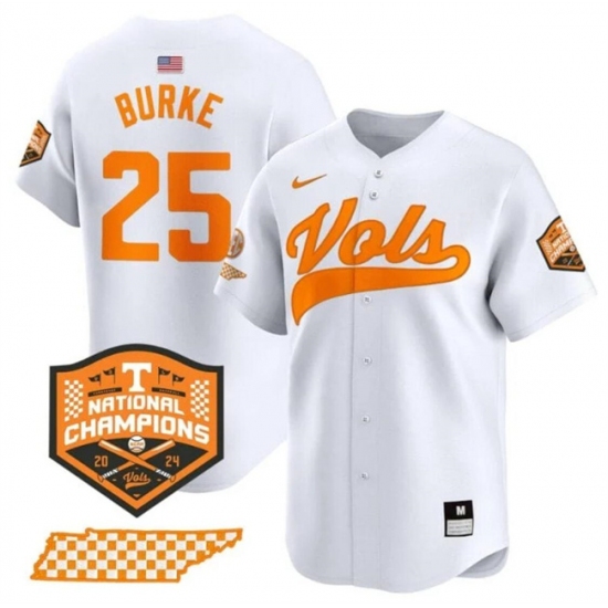 Men's Tennessee Volunteers #25 Blake Burke White 2024 Champions Vapor Limited Stitched Jersey - Ujersey