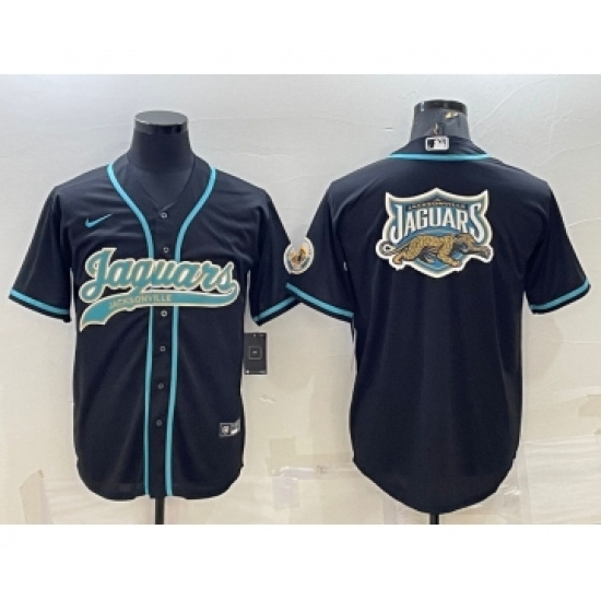 Men's Jacksonville Jaguars Black Team Big Logo With Patch Cool Base Stitched Baseball Jersey - Ujersey