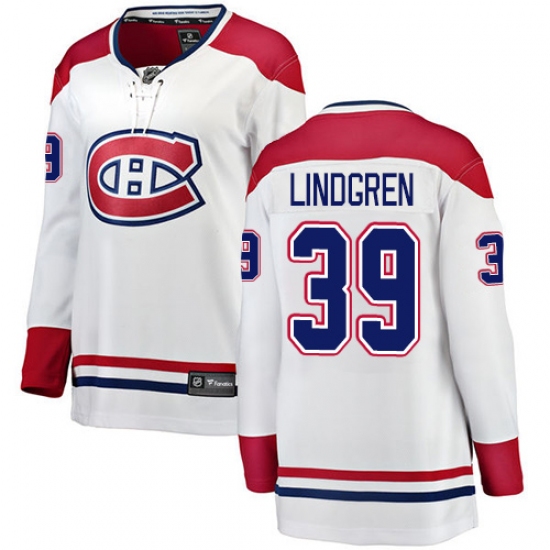 Women's Montreal Canadiens #39 Charlie Lindgren Authentic White Away Fanatics Branded Breakaway NHL Jersey - Ujersey