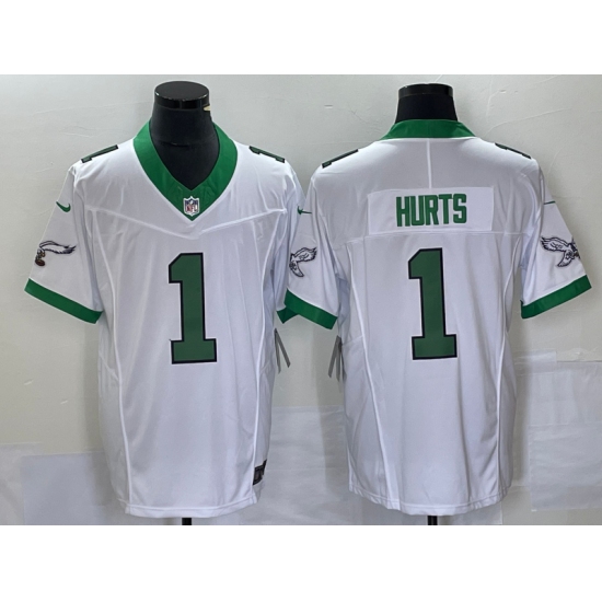 Men's Nike Philadelphia Eagles #1 Jalen Hurts White 2023 F.U.S.E. Vapor Limited Throwback Stitched Football Jersey - Ujersey