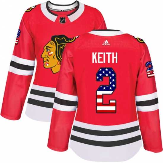 Women's Adidas Chicago Blackhawks #2 Duncan Keith Authentic Red USA Flag Fashion NHL Jersey - Ujersey
