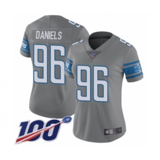 Women's Detroit Lions #96 Mike Daniels Limited Steel Rush Vapor Untouchable 100th Season Football Jersey - Ujersey