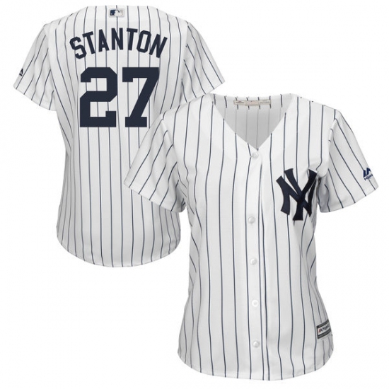 Women's Majestic New York Yankees #27 Giancarlo Stanton Replica White Home MLB Jersey - Ujersey