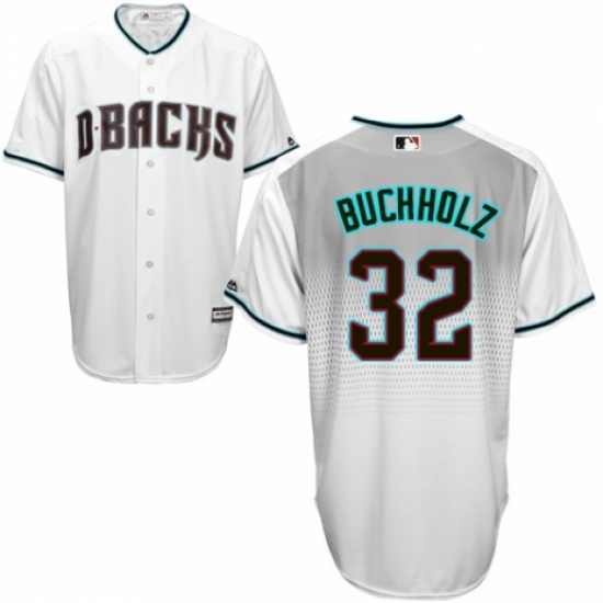 Men's Majestic Arizona Diamondbacks #32 Clay Buchholz Replica White/Capri Cool Base MLB Jersey - Ujersey