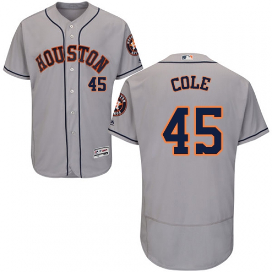 Men's Majestic Houston Astros #45 Gerrit Cole Grey Road Flex Base Authentic Collection MLB Jersey - Ujersey