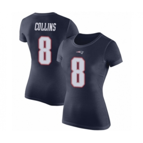 Football Women's New England Patriots #8 Jamie Collins Navy Blue Rush Pride Name & Number T-Shirt - Ujersey