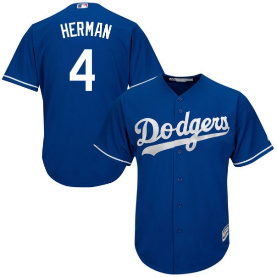 Men's Majestic Los Angeles Dodgers #4 Babe Herman Replica Royal Blue Alternate Cool Base MLB Jersey - Ujersey