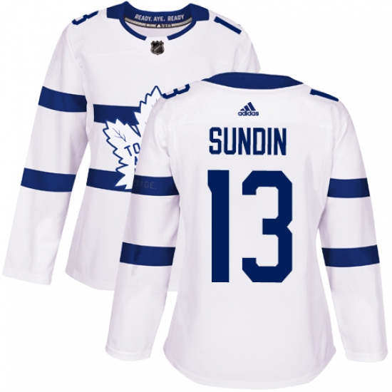 Women's Adidas Toronto Maple Leafs #13 Mats Sundin Authentic White 2018 Stadium Series NHL Jersey - Ujersey
