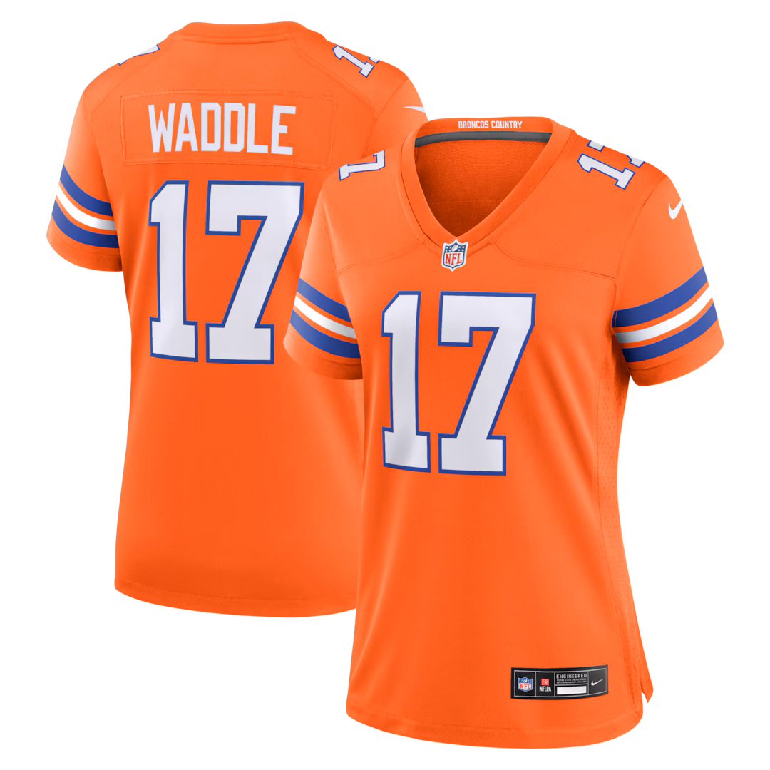 Women's Denver Broncos Jaylen Waddle Nike Orange Mile High Collection 1977 Throwback Game Jersey - U-jersey