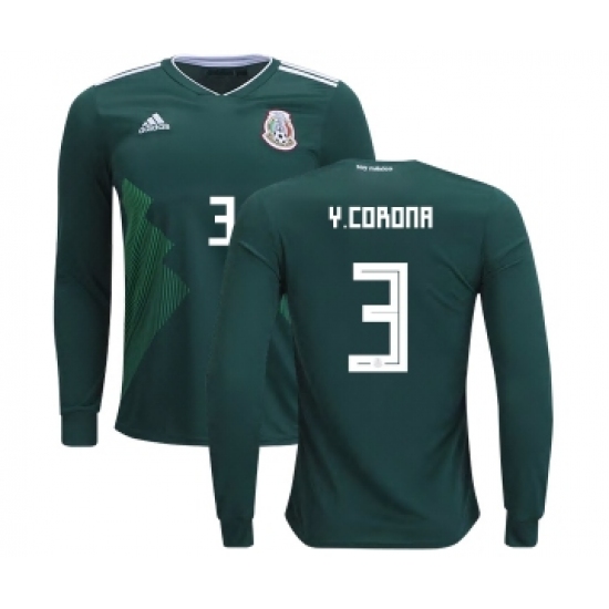 Mexico #3 Y.Corona Home Long Sleeves Kid Soccer Country Jersey