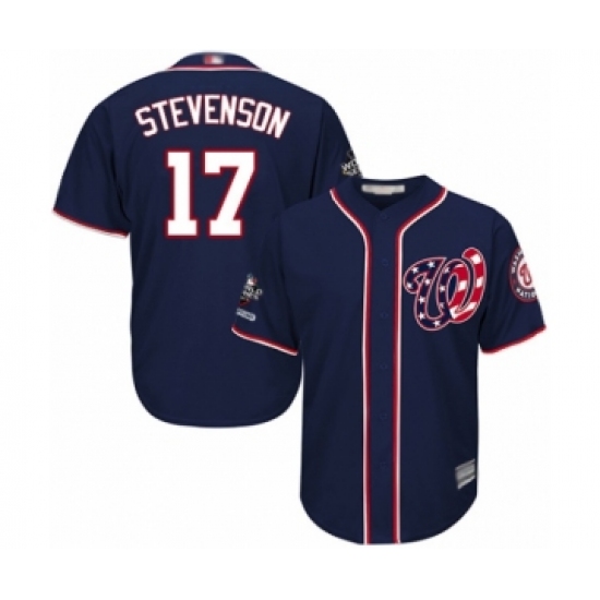 Youth Washington Nationals #17 Andrew Stevenson Authentic Navy Blue Alternate 2 Cool Base 2019 World Series Champions Baseball Jersey - Ujersey