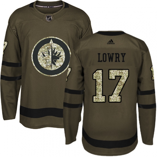 Youth Adidas Winnipeg Jets #17 Adam Lowry Authentic Green Salute to Service NHL Jersey - Ujersey