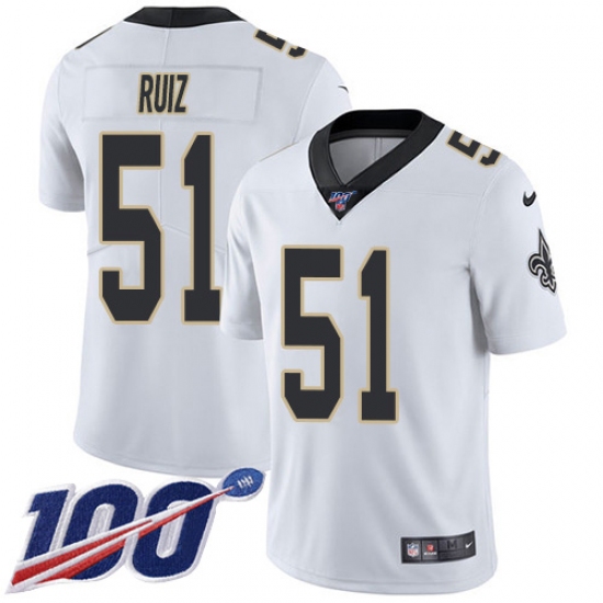 Men's New Orleans Saints #51 Cesar Ruiz White Stitched NFL 100th Season Vapor Untouchable Limited Jersey - Ujersey