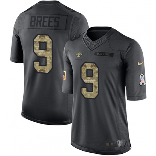 Men's Nike New Orleans Saints #9 Drew Brees Limited Black 2016 Salute to Service NFL Jersey - Ujersey