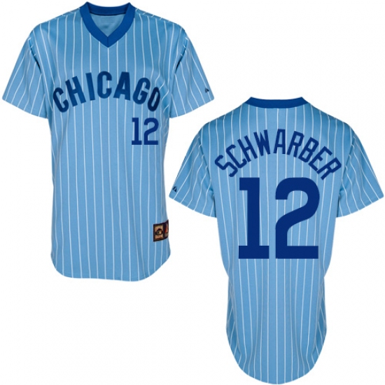 Men's Majestic Chicago Cubs #12 Kyle Schwarber Authentic Blue Cooperstown Throwback MLB Jersey - Ujersey
