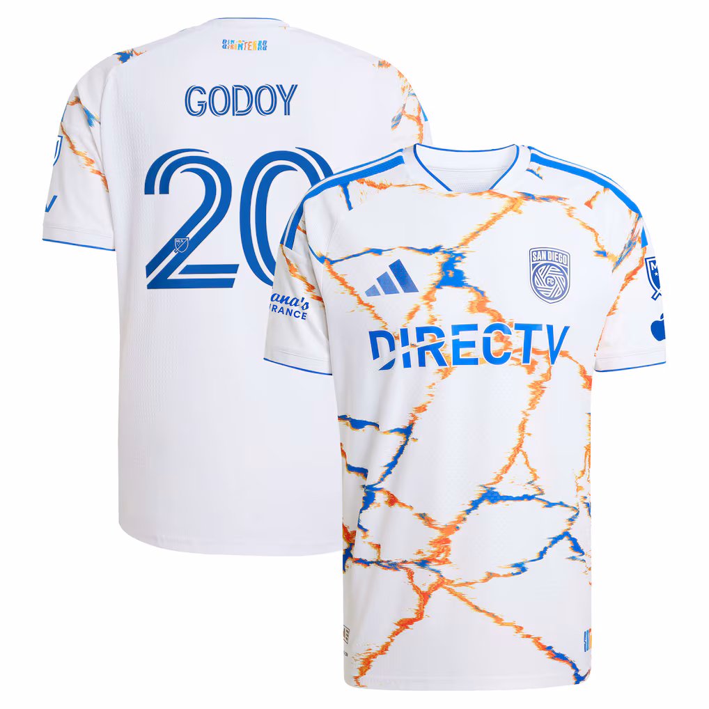 Men's San Diego FC Anibal Godoy adidas White 2026 Unprecedented Unity Kit On-Field Authentic Patch Jersey