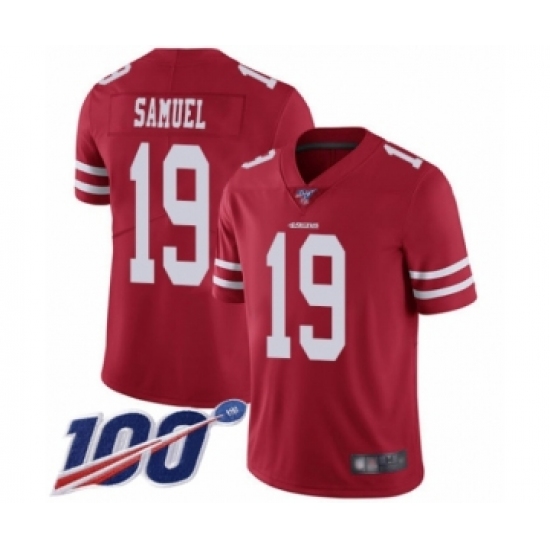 Men's San Francisco 49ers #19 Deebo Samuel Red Team Color Vapor Untouchable Limited Player 100th Season Football Jersey - Ujersey