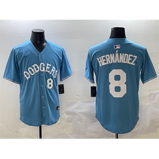 Men's Los Angeles Dodgers #8 Enrique Hernández Light Blue Limited Stitched Baseball Jersey - Ujersey