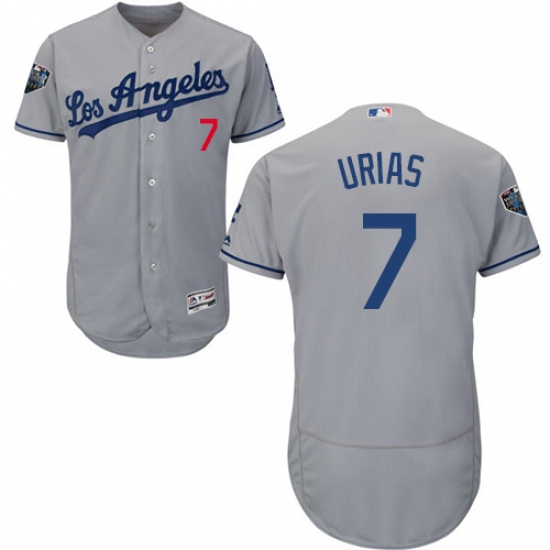 Men's Majestic Los Angeles Dodgers #7 Julio Urias Grey Road Flex Base Authentic Collection 2018 World Series MLB Jersey - Ujersey