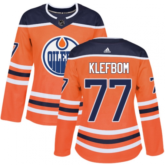 Women's Adidas Edmonton Oilers #77 Oscar Klefbom Authentic Orange Home NHL Jersey - Ujersey
